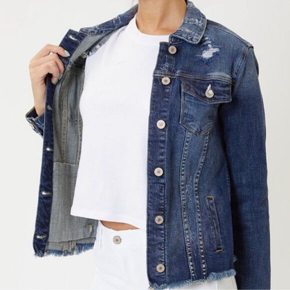 KANCAN DISTRESSED FRAYED DENIM JEAN JACKET - Picture 2 of 8